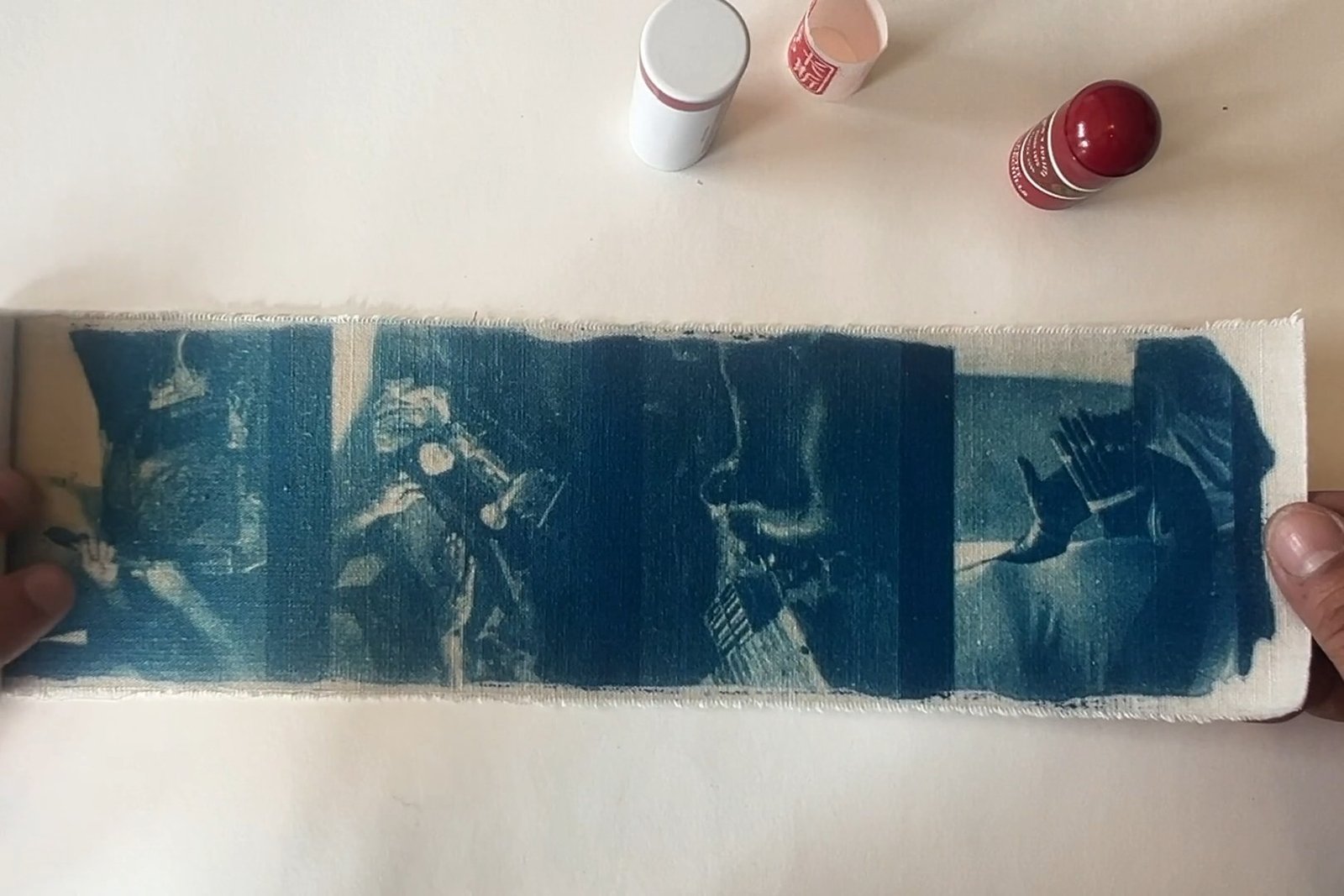 Artemisa Blues — cyanotype artist book, single strip of cotton
