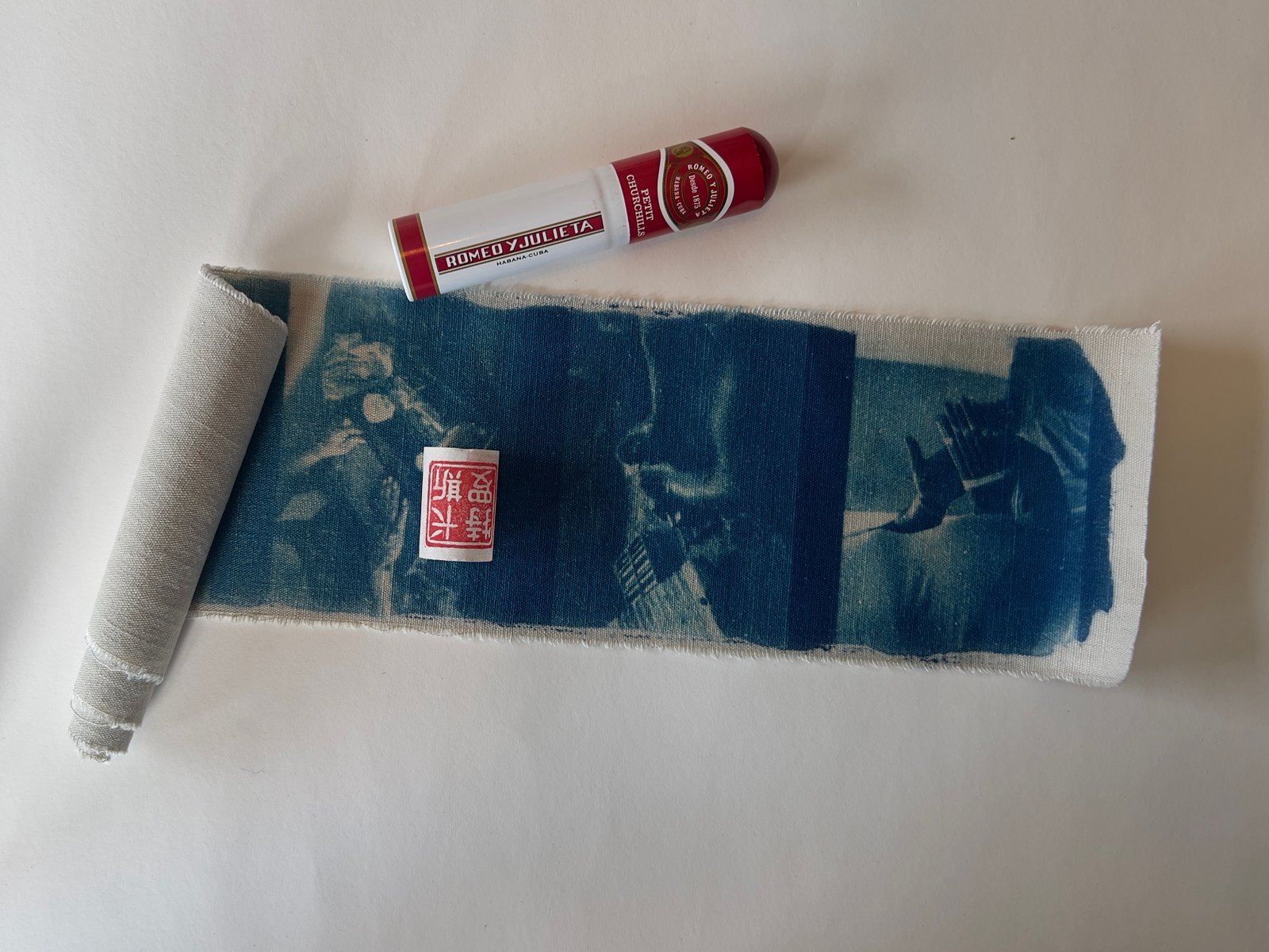 The full kit — Romeo y Julieta tube with cyanotype strip unrolled