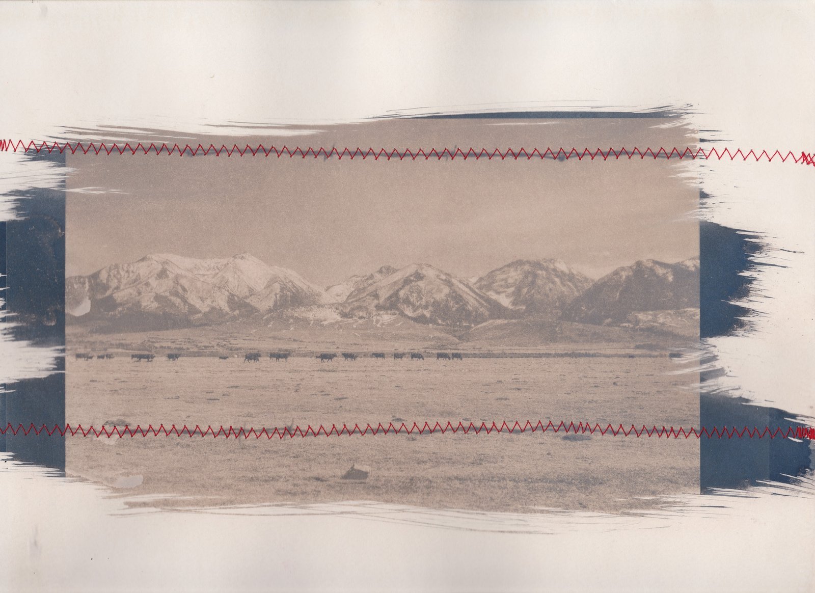 Chico fence · Colorado · cyanotype on amate, hand-stitched